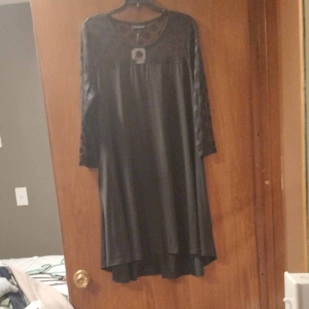 Nina Leonard Black Asymmetrical Long Sleeve Cocktail Dress